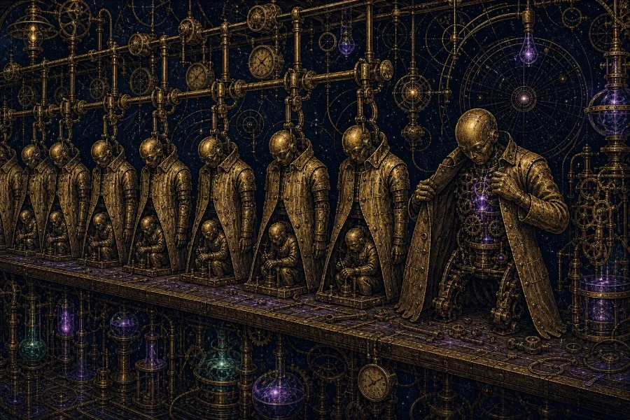 Engraved alchemical cover artwork for &ldquo;Your AI Agents Aren't Agents Yet—Here's the Real Deployment Gap&rdquo;