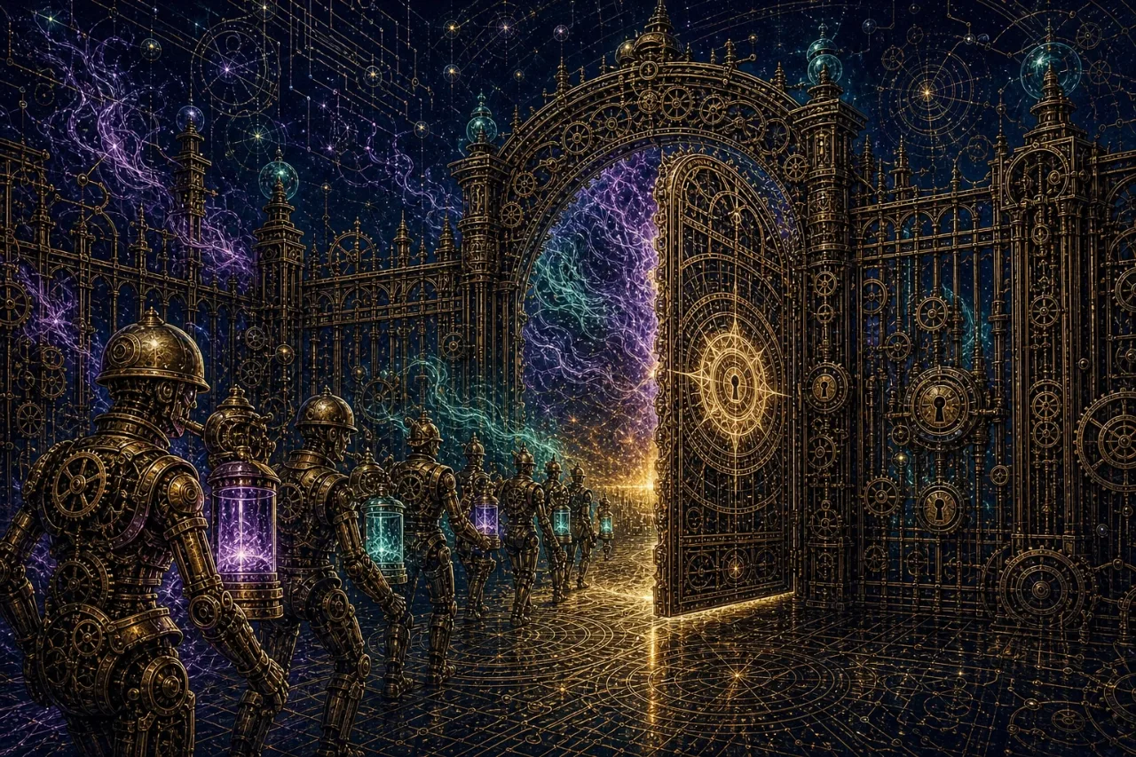 Engraved alchemical cover artwork for &ldquo;AI Agents Are Knocking — Why Won't Your Website Let Them In?&rdquo;