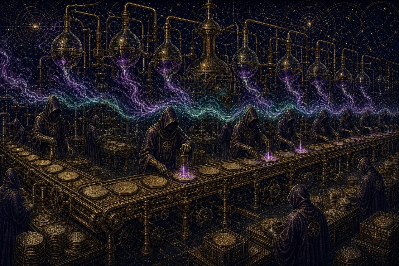 Engraved alchemical cover artwork for &ldquo;The AI Content Problem YouTube Can't Label&rdquo;