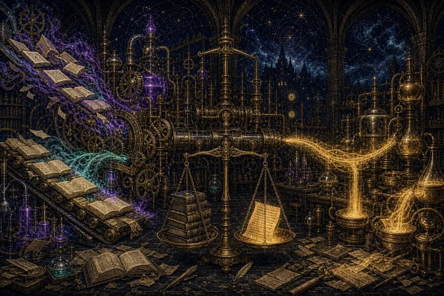 Engraved alchemical cover artwork for &ldquo;The Copyright Question Every AI Content Tool Has to Answer&rdquo;