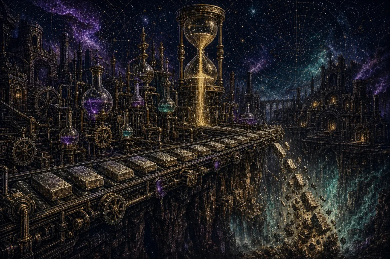 Engraved alchemical cover artwork for &ldquo;The Dark Side of 'AI Speed': When Automation Just Helps You Fail Faster&rdquo;