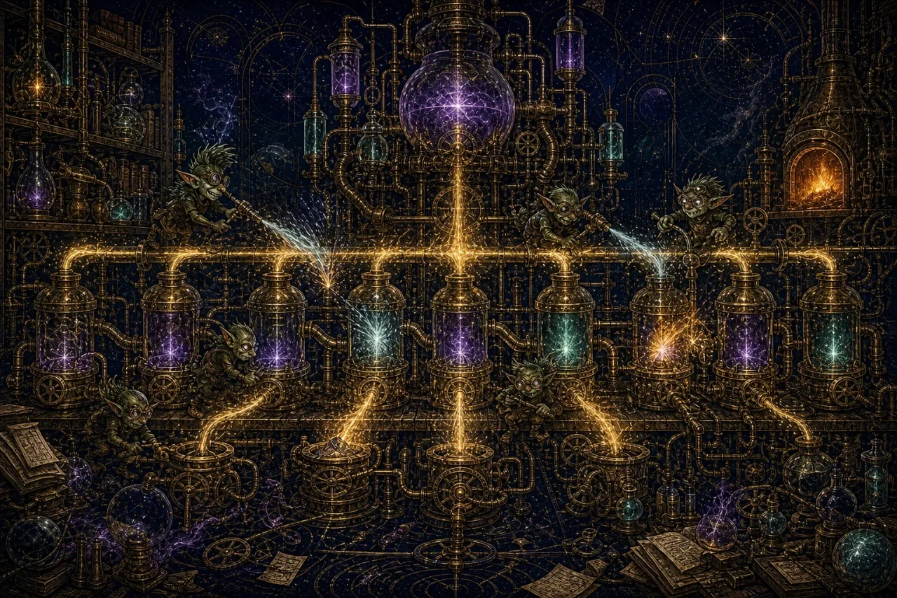 Engraved alchemical cover artwork for &ldquo;What Anthropic's Multi-Agent Research Means for Your Automation Stack&rdquo;
