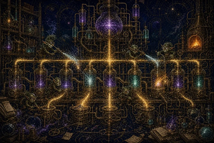 Engraved alchemical cover artwork for &ldquo;What Anthropic's Multi-Agent Research Means for Your Automation Stack&rdquo;