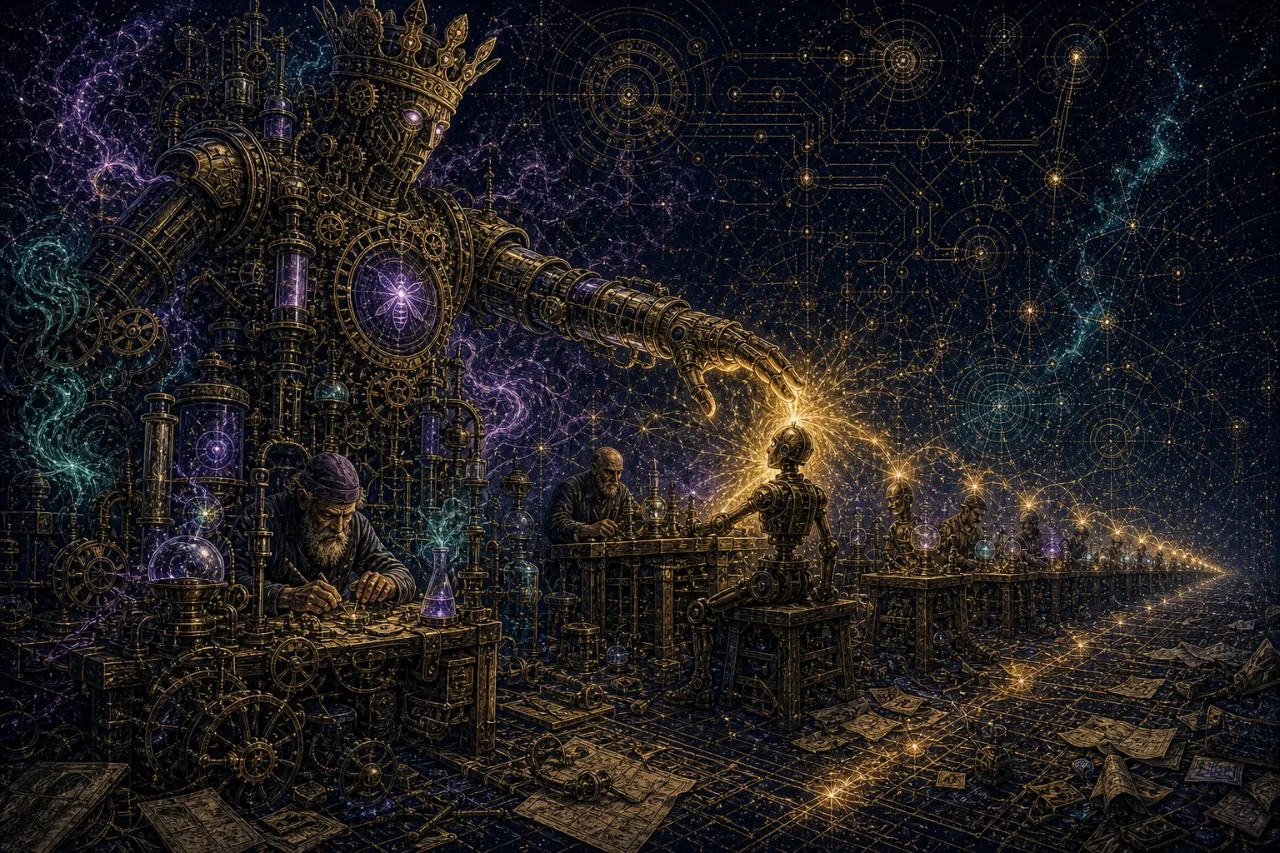 Engraved alchemical cover artwork for &ldquo;AWS Just Legitimised Vibe-Coding — What It Means for Indie SaaS Builders&rdquo;