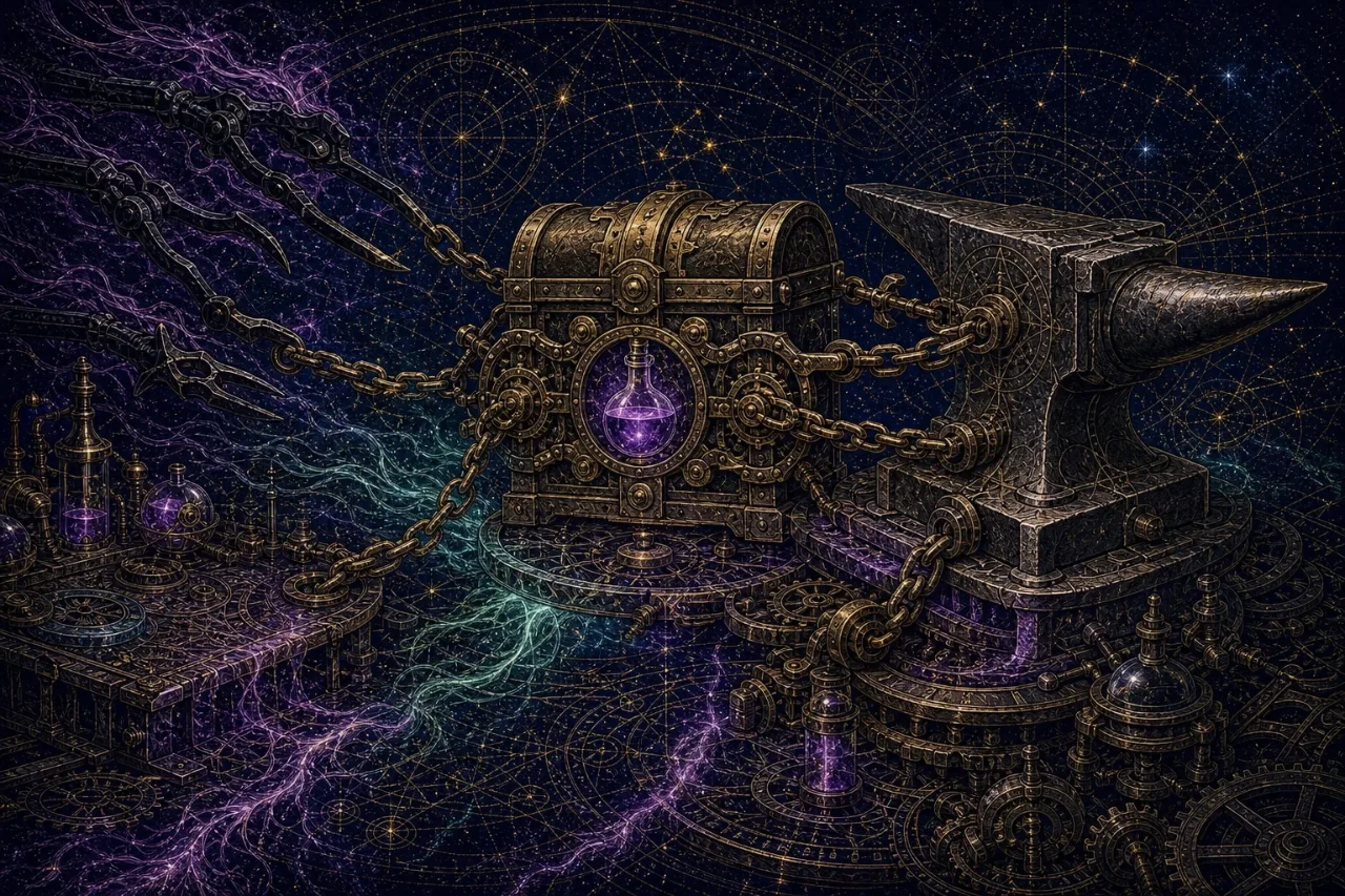 Engraved alchemical cover artwork for &ldquo;Chrome's New Anti-Hijacking Trick: What SaaS Founders Should Steal From It&rdquo;