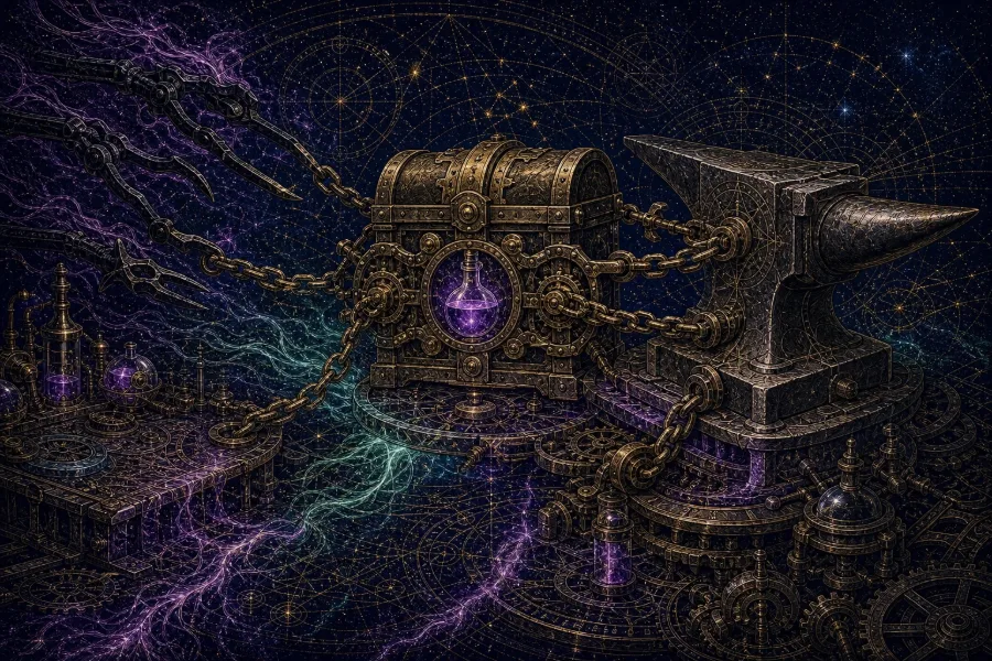 Engraved alchemical cover artwork for &ldquo;Chrome's New Anti-Hijacking Trick: What SaaS Founders Should Steal From It&rdquo;