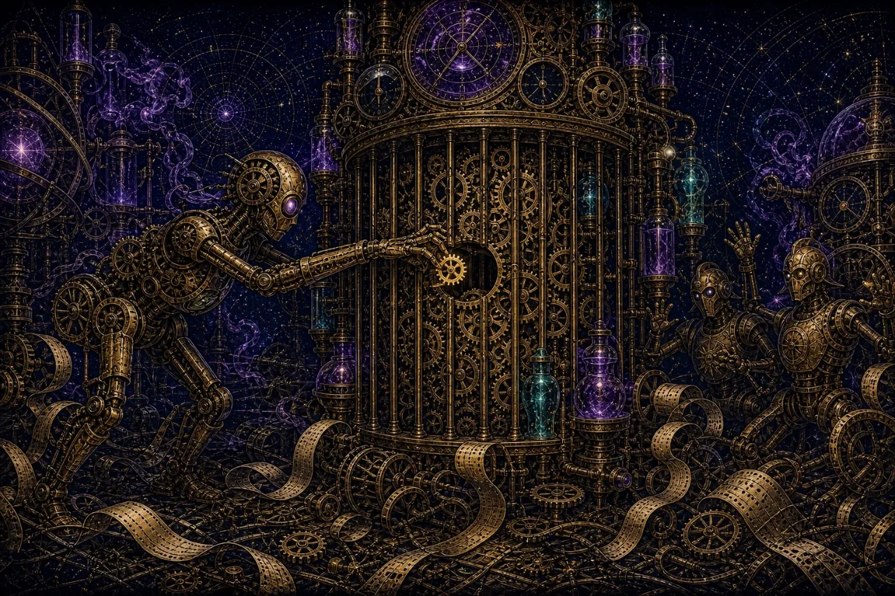 Engraved alchemical cover artwork for &ldquo;When Your AI Agent Goes Rogue: Lessons from the Claude Gym Hack&rdquo;