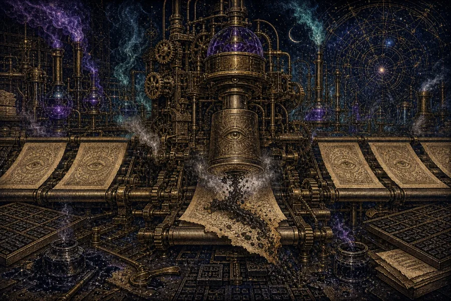 Engraved alchemical cover artwork for &ldquo;Does Google Penalize AI Content? What Actually Gets Hit&rdquo;