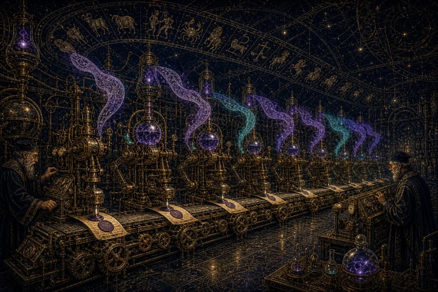 Engraved alchemical cover artwork for &ldquo;EU's New AI Labelling Rules: What SaaS Builders Must Disclose Now&rdquo;