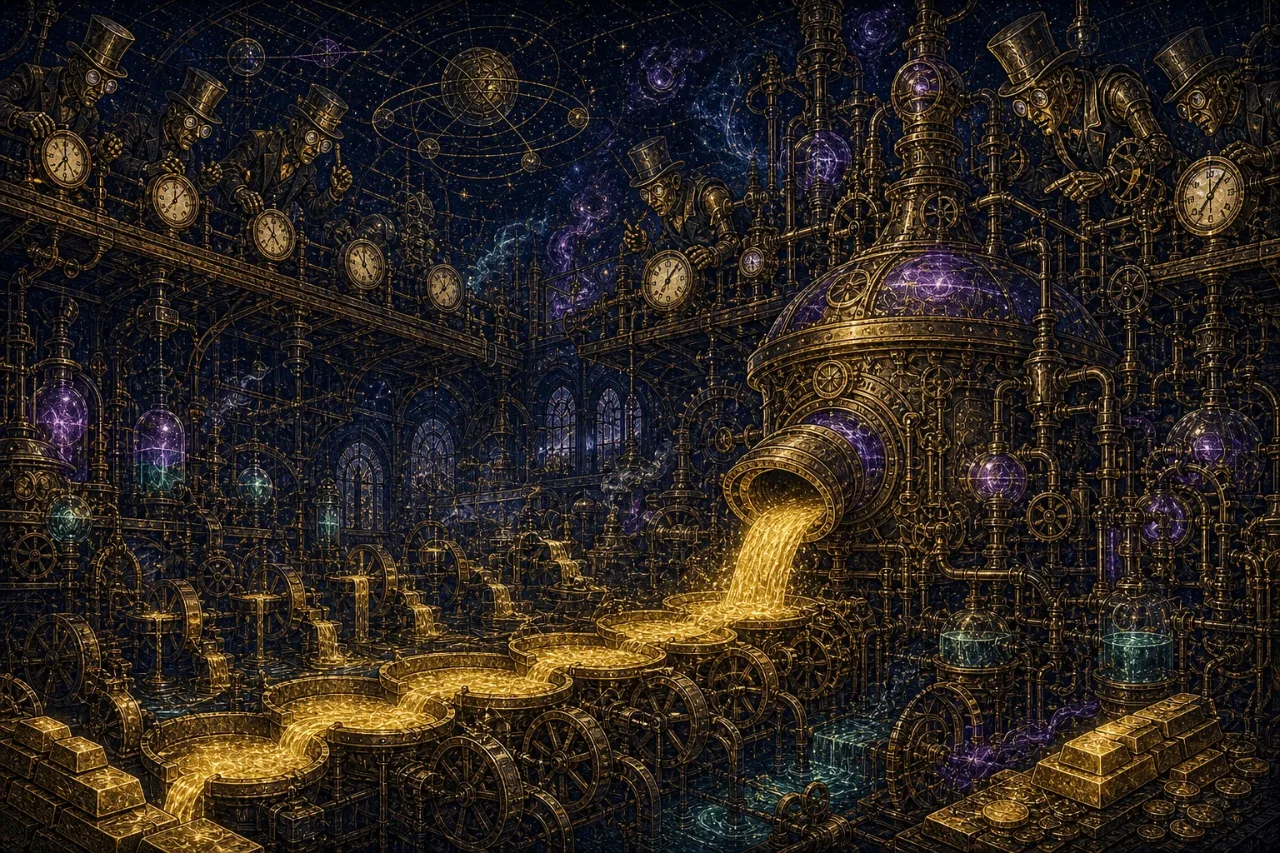 Engraved alchemical cover artwork for &ldquo;Why Google's $205B AI Bet Should Worry (and Reassure) SaaS Builders&rdquo;
