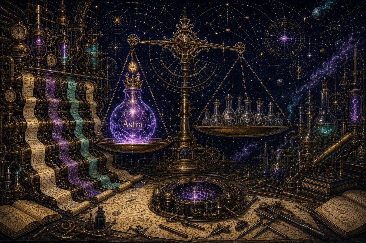 Engraved alchemical cover artwork for &ldquo;GPT-6 Astra vs the Field: What CodeRabbit's Code Review Benchmark Really Tells Developers&rdquo;