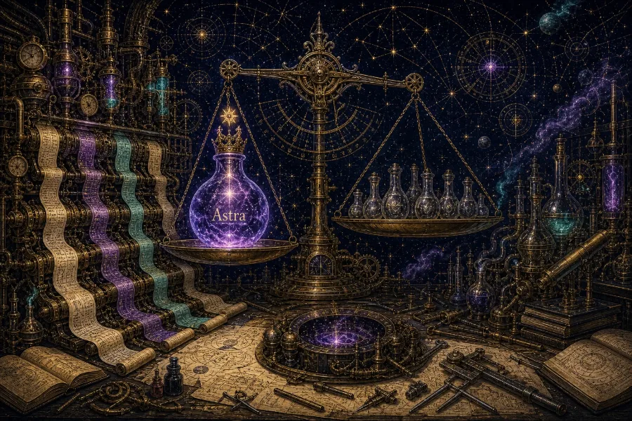 Engraved alchemical cover artwork for &ldquo;GPT-6 Astra vs the Field: What CodeRabbit's Code Review Benchmark Really Tells Developers&rdquo;