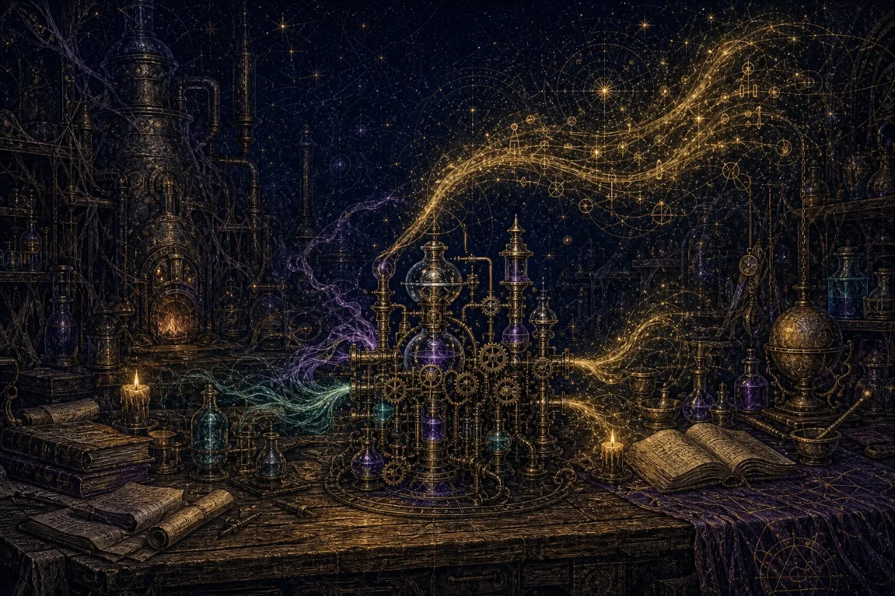 Engraved alchemical cover artwork for &ldquo;Jeff: The 0.8B Model You Can Train at Home in 30ms&rdquo;