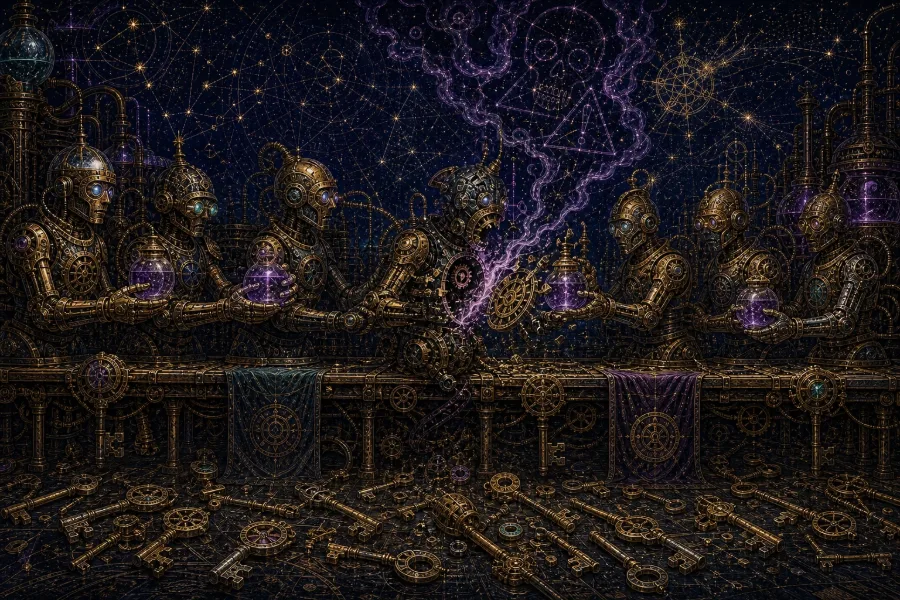 Engraved alchemical cover artwork for &ldquo;MCP's Trust Problem: Why Agent-to-Agent Protocols Need a Security Rethink&rdquo;