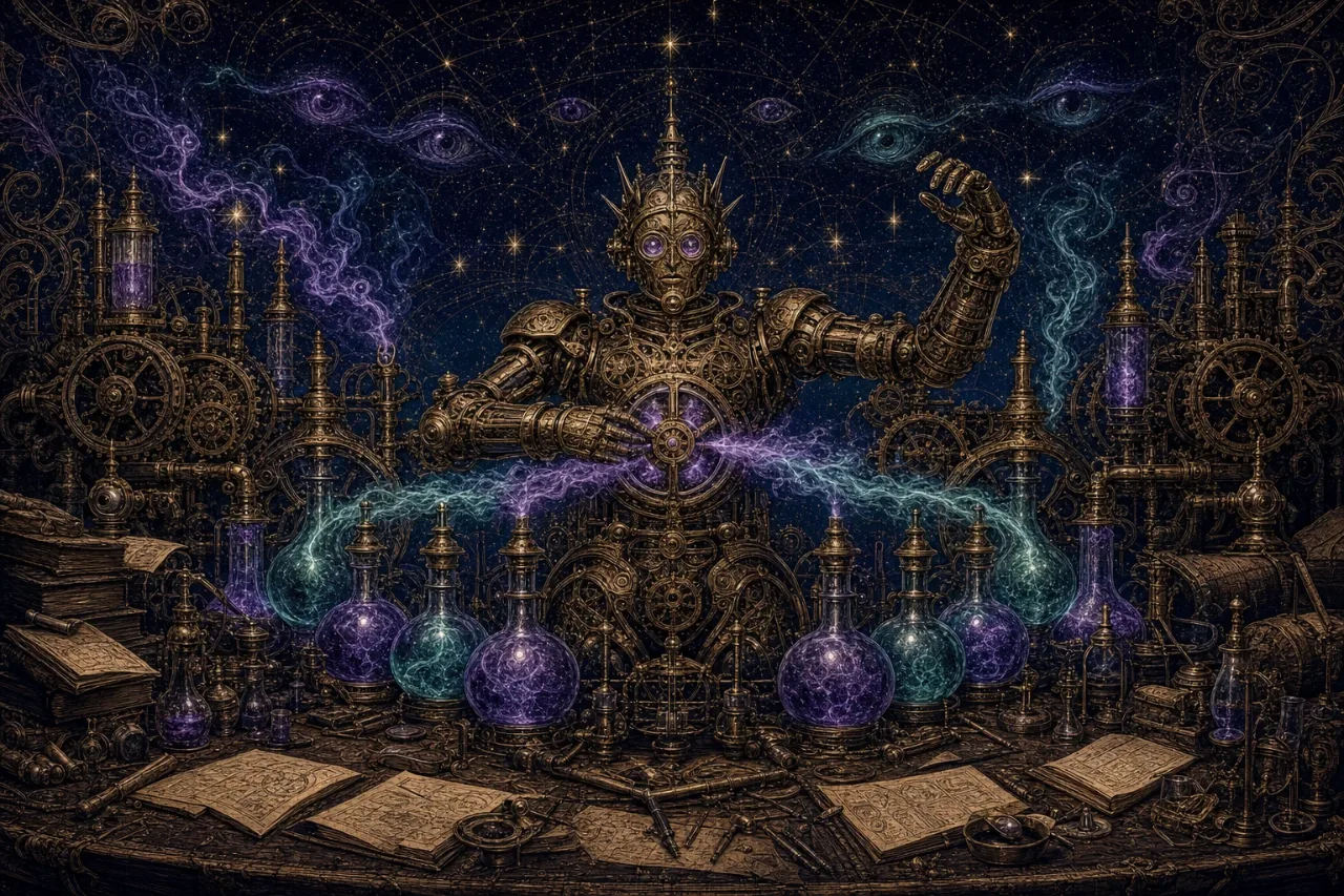 Engraved alchemical cover artwork for &ldquo;Meta Pulled Its AI Feature After Backlash — What Marketers Should Learn From It&rdquo;