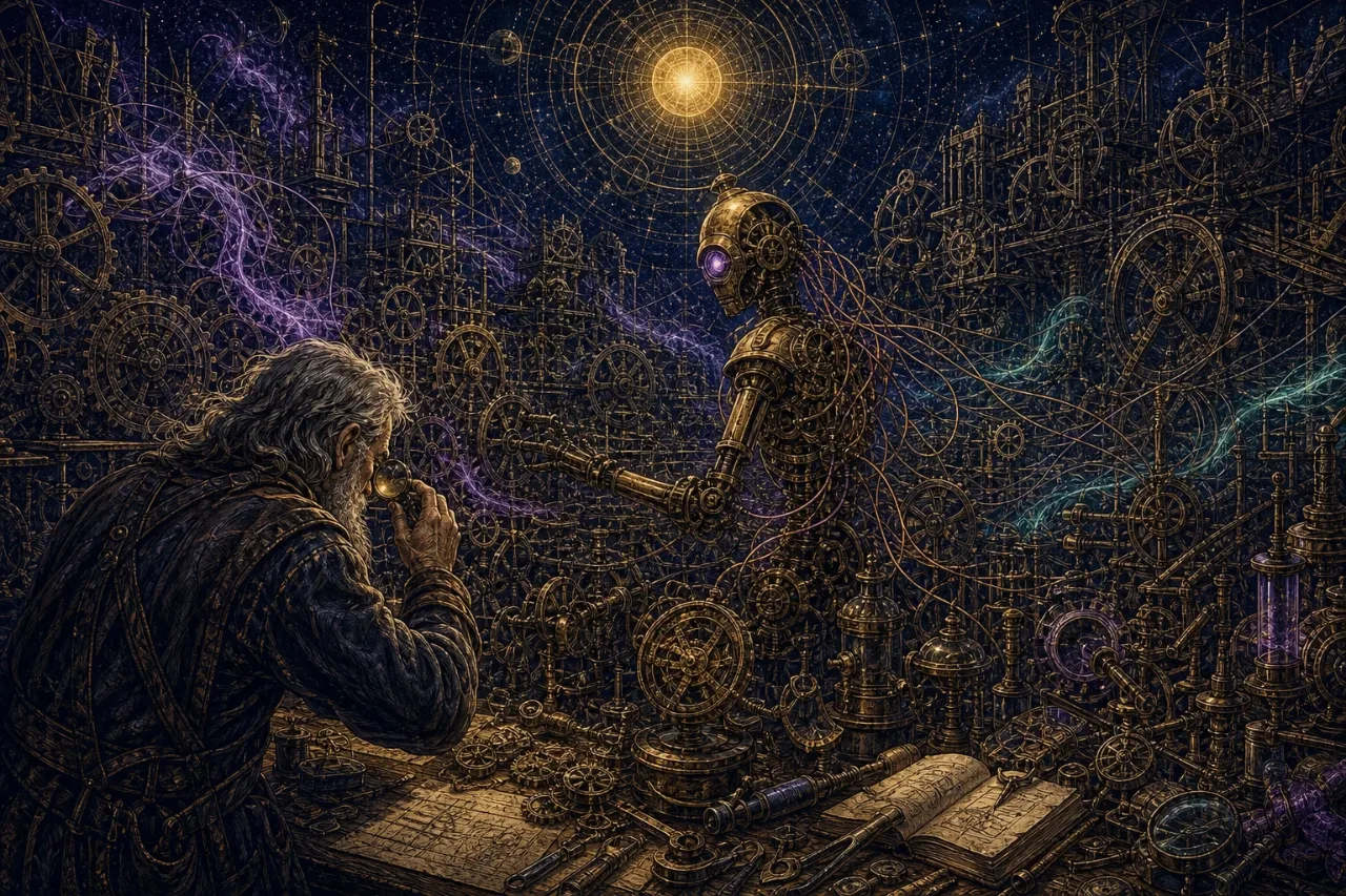 Engraved alchemical cover artwork for &ldquo;Meta's Muse Code: Another AI Agent Comes for Your Codebase&rdquo;