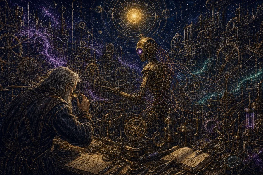 Engraved alchemical cover artwork for &ldquo;Meta's Muse Code: Another AI Agent Comes for Your Codebase&rdquo;