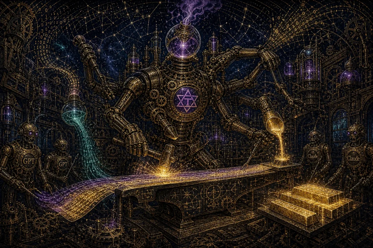 Engraved alchemical cover artwork for &ldquo;Qwen3.8-Max: The Coding Model Every SaaS Builder Should Test Today&rdquo;
