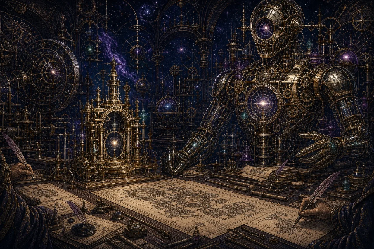 Engraved alchemical cover artwork for &ldquo;Big Companies Copying Startup Ideas: The Runlayer vs Rippling Warning&rdquo;