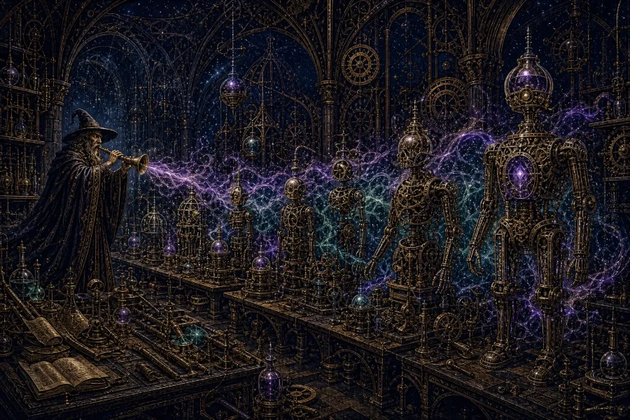 Engraved alchemical cover artwork for &ldquo;Slack's Vibe-Coding Feature Is a Preview of Where All SaaS Is Heading&rdquo;