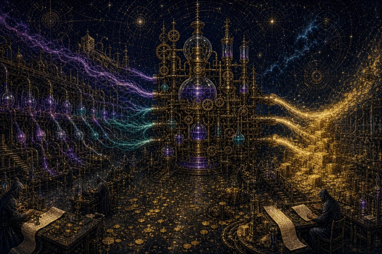 Engraved alchemical cover artwork for &ldquo;Stripe Buys OpenRouter for $7B: What It Means for AI-Powered SaaS&rdquo;
