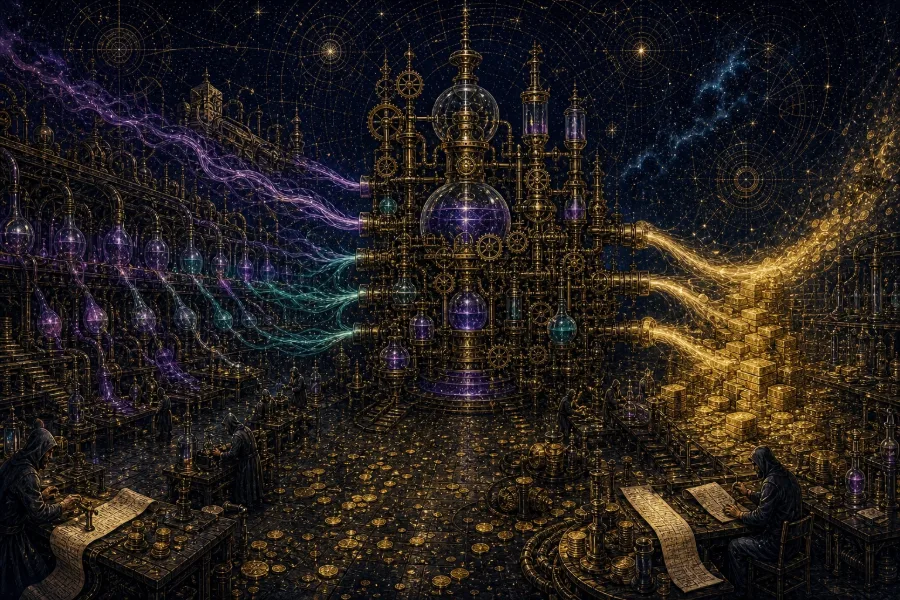 Engraved alchemical cover artwork for &ldquo;Stripe Buys OpenRouter for $7B: What It Means for AI-Powered SaaS&rdquo;