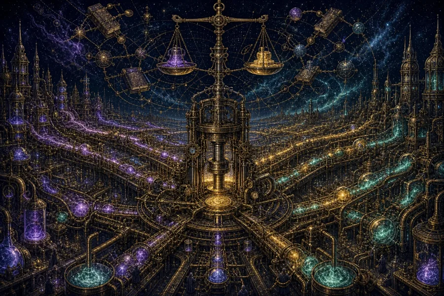 Engraved alchemical cover artwork for &ldquo;Stripe Buying OpenRouter: The AI Model Marketplace Just Got Serious&rdquo;