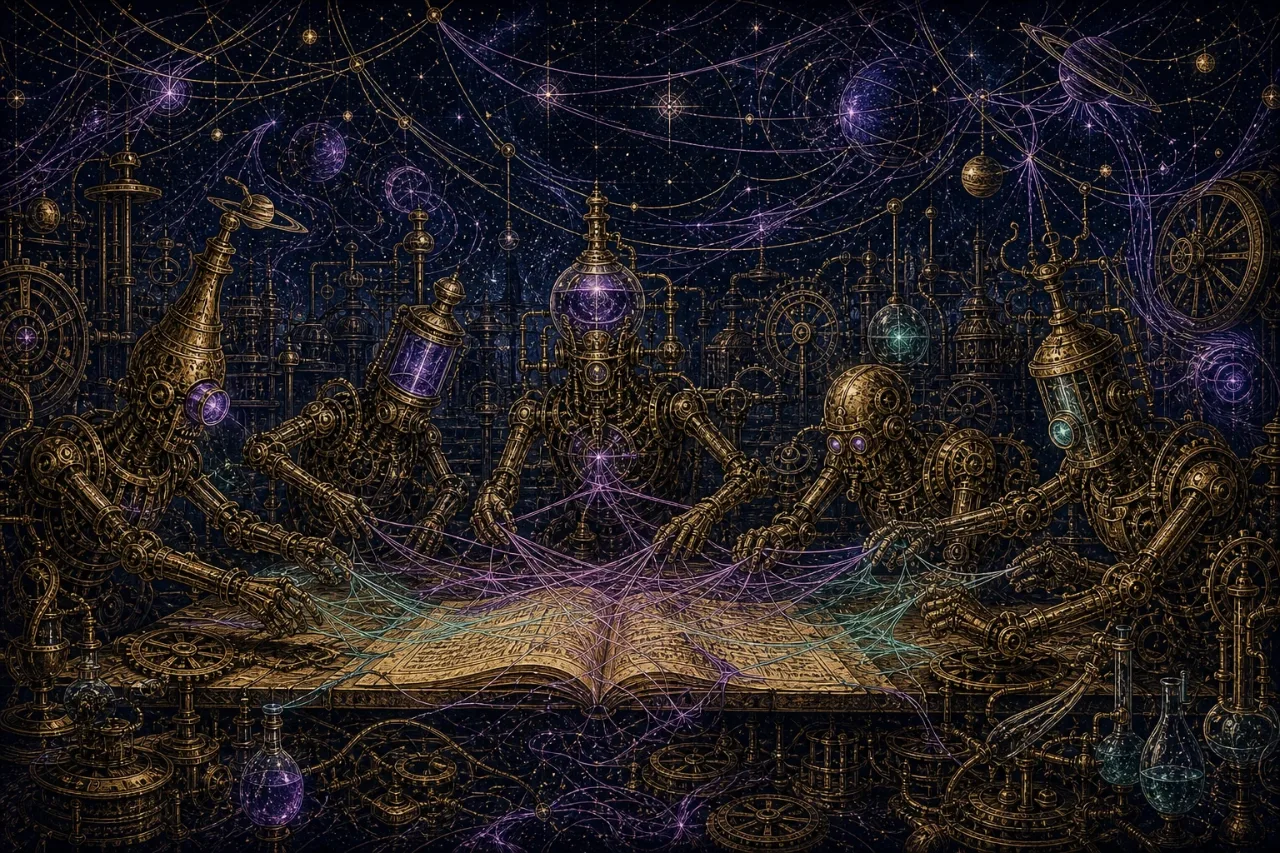 Engraved alchemical cover artwork for &ldquo;When Your AI Agents Start Fighting Each Other&rdquo;